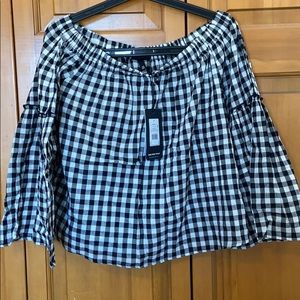 Black and white gingham off the shoulder top. NWT